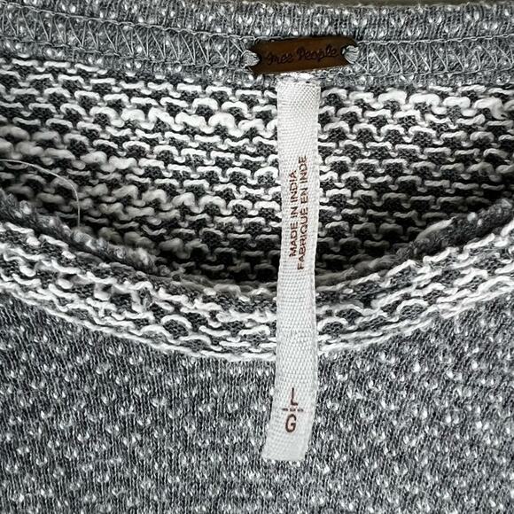 Free People Tunic Top Womens L Gray Knit Boho Bell Sleeve Crochet Lagenlook - Picture 6 of 6